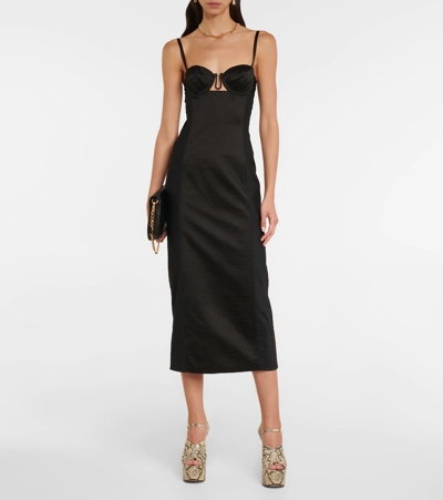 Shop Gucci Silk Duchesse Midi Dress In Black