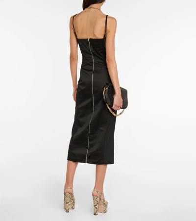 Shop Gucci Silk Duchesse Midi Dress In Black