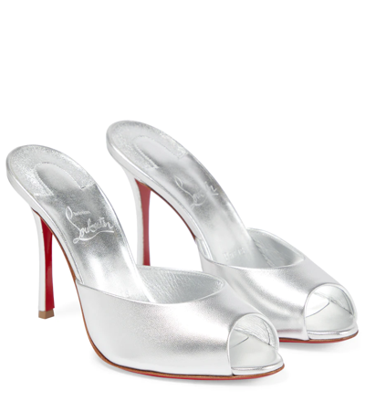 Shop Christian Louboutin Dolly Metallic Leather Mules In Silver/lin Silver
