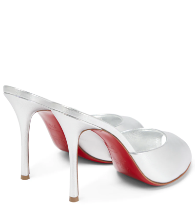 Christian Louboutin Me Dolly Metallic Red Sole Slide Sandals In Silver/lin Silver