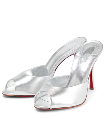 Shop Christian Louboutin Dolly Metallic Leather Mules In Silver/lin Silver