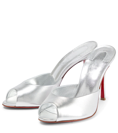 Christian Louboutin Me Dolly Metallic Red Sole Slide Sandals In Silver/lin Silver