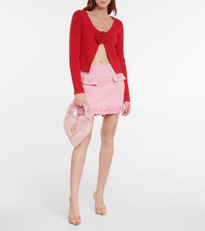 Shop Blumarine Embroidered Wool Miniskirt In Pink
