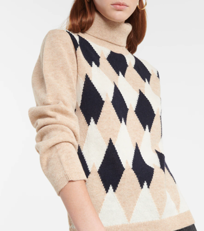 Shop Apc A. P.c. July Jacquard Wool Turtleneck Sweater In Beige