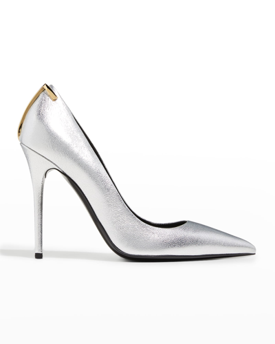 Shop Tom Ford Iconic T 105mm Metallic Pumps In U8004 Silver