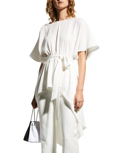 Shop Sachin & Babi Solange Belted High-low Crepe Top In Ivy