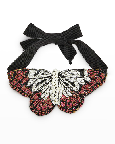 Shop Dries Van Noten Butterfly-embroidered Gala Choker In Pearl