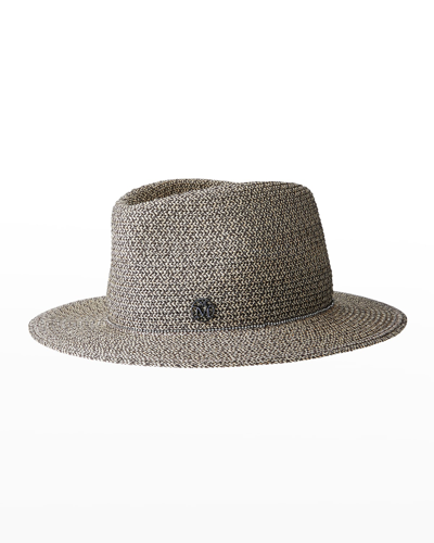 Shop Maison Michel Andre Bicolor Raffia Fedora Hat In Natural