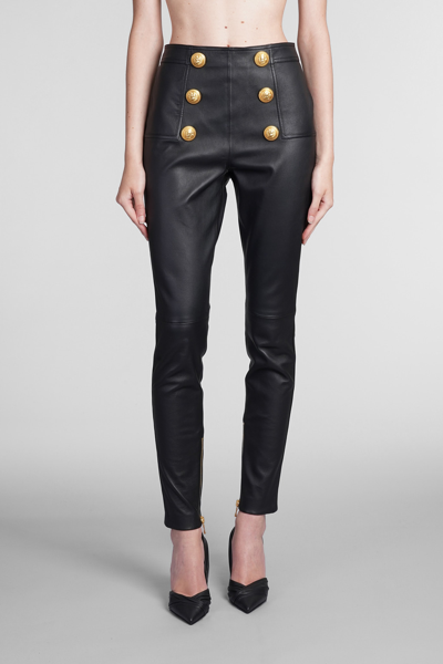 Shop Balmain Pants In Black Leather
