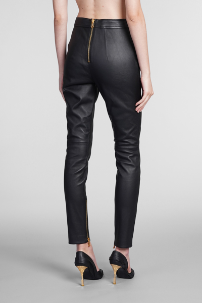 Shop Balmain Pants In Black Leather