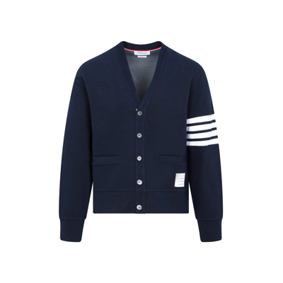 Shop Thom Browne V-neck Cardigan Sweater In Blue