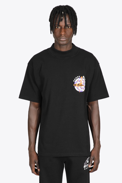 Shop Enterprise Japan S/s State Of Alert Black Cotton T-shirt With Back Graphic And Slogan In Nero