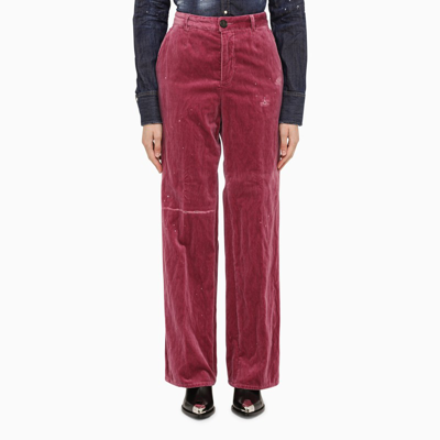 Shop Dsquared2 Plum-coloured Cotton Bell-bottom Trousers In Red