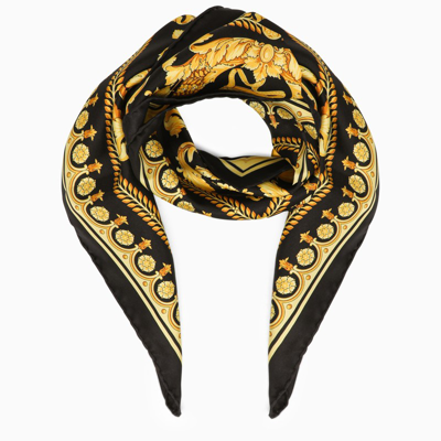 Shop Versace Black And Gold Silk Scarf