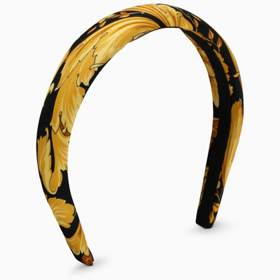 Shop Versace Black And Gold Silk Printed Headband