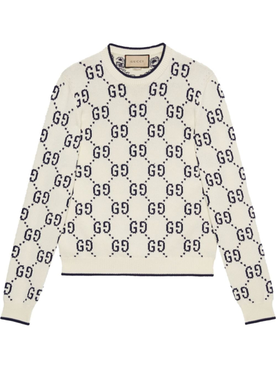 Shop Gucci White Gg Intarsia Cotton Sweater
