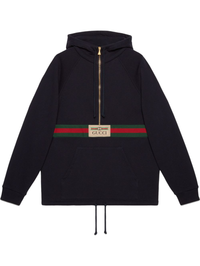 Shop Gucci Web Stripe Logo Hoodie - Women's - Cotton In Blue