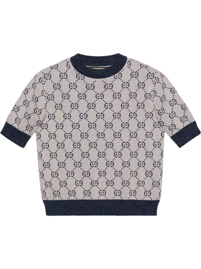 Shop Gucci Gg Jacquard Knit Sweater - Women's - Cotton/metallic Fibre/polyamide In White