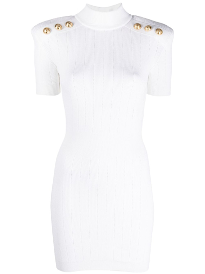 Shop Balmain Ribbed Knit Mini Dress - Women's - Viscose/polybutylene Terephthalate (pbt) In White