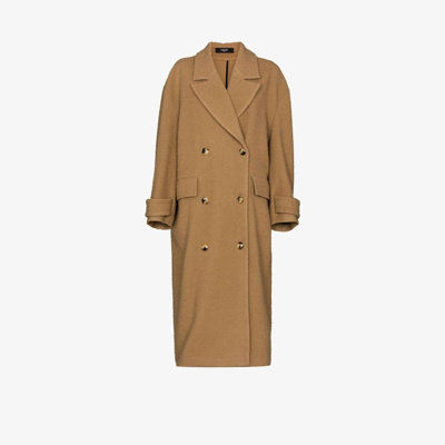 Shop Amiri Brown Double-breasted Long Wool Coat