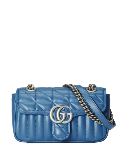Shop Gucci Blue Gg Marmont Mini Leather Shoulder Bag