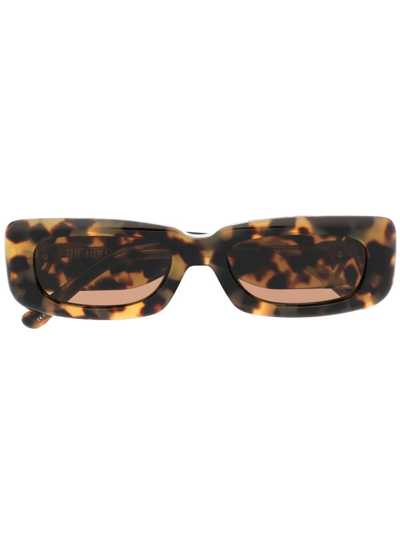 Shop Attico X Linda Farrow Brown Mini Marfa Square Sunglasses