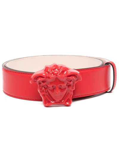Shop Versace Red La Medusa Leather Belt In Black