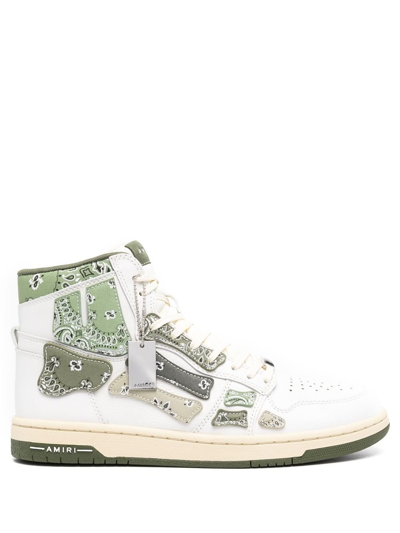 Shop Amiri White And Green Skel Top Hi Bandana Leather Sneakers