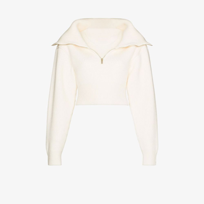 Shop Jacquemus Neutral La Maille Risoul Cropped Wool Sweater In Neutrals