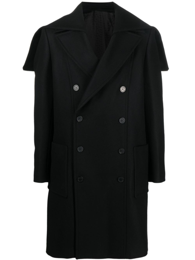 Shop Balmain Black Hooded Double-breasted Coat