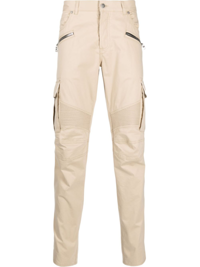 Shop Balmain Neutral Cotton Cargo Trousers In Neutrals