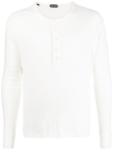 Shop Tom Ford White Long Sleeve Henley T-shirt
