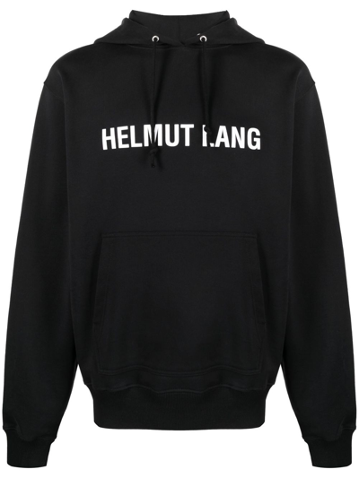 Shop Helmut Lang Black Core Logo Print Cotton Hoodie