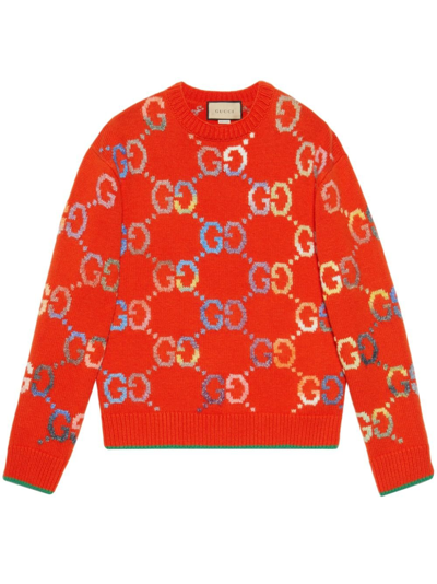 Shop Gucci Orange Gg Jacquard Wool Sweater