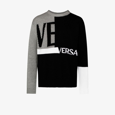 Shop Versace Black Logo Intarsia Wool Sweater