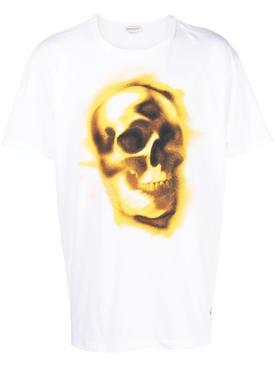 Shop Alexander Mcqueen White Skull Print Cotton T-shirt