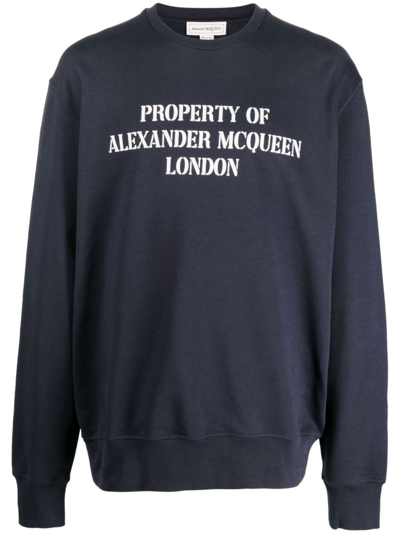 Shop Alexander Mcqueen Blue Logo Print Cotton Sweatshirt