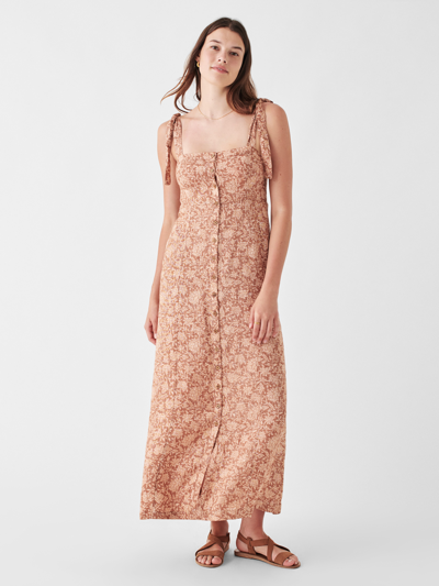 Shop Faherty Kendall Linen Dress In Bronze Riviera Floral