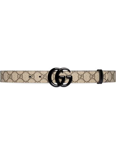 Shop Gucci Neutral Gg Supreme Contrast Buckle Belt In Neutrals