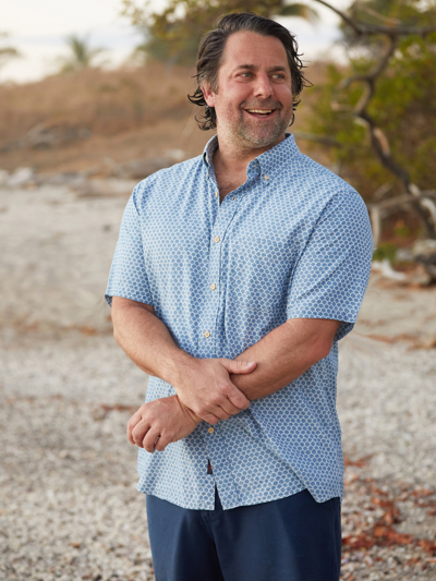 Shop Faherty Short-sleeve Stretch Playa Shirt In Fish Scale Redux