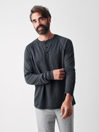 Shop Faherty Cloud Cotton Long-sleeve Henley T-shirt In Charcoal Heather