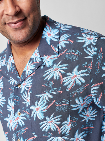 Shop Faherty Short-sleeve Rayon Kona Camp Shirt In Midnight Palm Hawaiian
