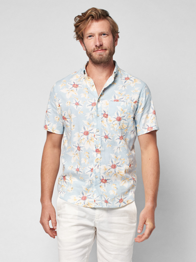 Shop Faherty Short-sleeve Breeze Shirt In Blue Sky Floral