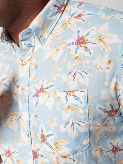 Shop Faherty Short-sleeve Breeze Shirt In Blue Sky Floral