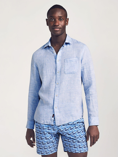 Shop Faherty Linen Laguna Shirt In Light Blue Melange