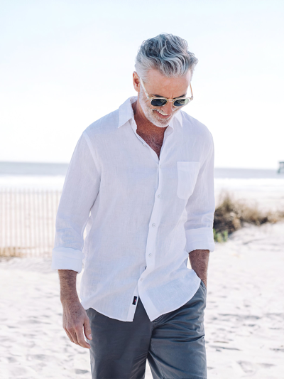 Faherty Laguna Linen Button-up Shirt In White