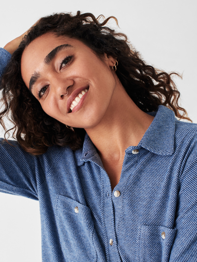 Faherty Chambray Button-up Shirt In Glacier Blue Twill