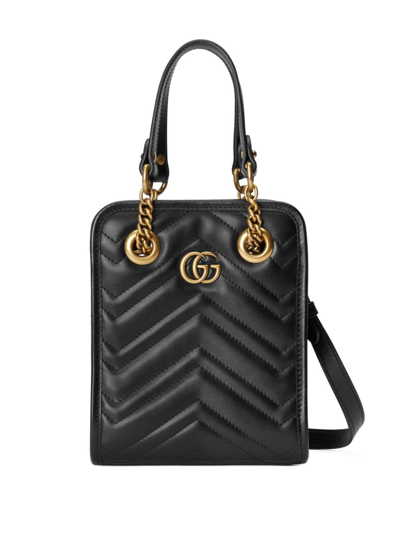 Shop Gucci Black Gg Marmont Mini Leather Cross Body Bag