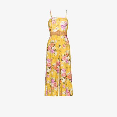 Shop Zimmermann Yellow Honour Floral Print Linen Jumpsuit