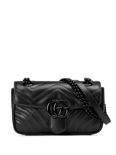 Shop Gucci Black Gg Marmont Mini Matelassé Leather Shoulder Bag